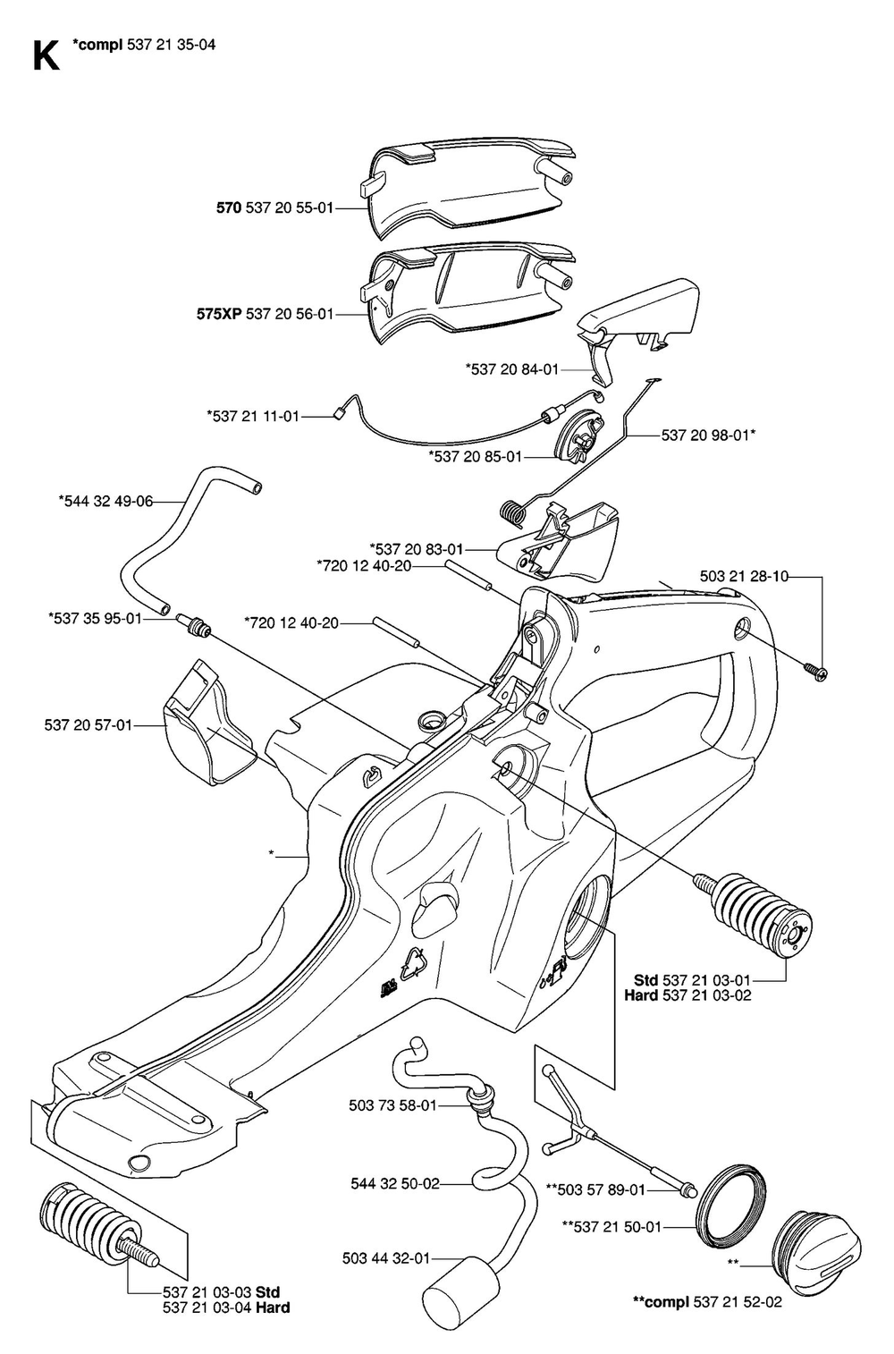 Fuel Tank Diagram and Parts List for 575XP-575XPG 575 XP W - 575 XPGW Husqvarna Chainsaw