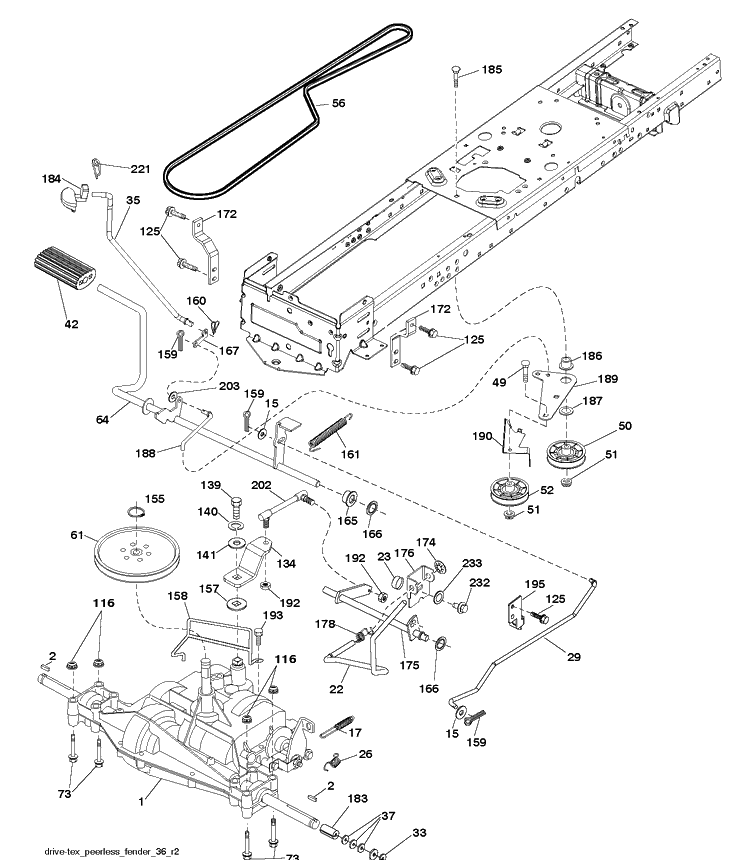 Drive Diagram and Parts List for LT1597 (96041041100)(2017-08) Husqvarna Lawn Tractor