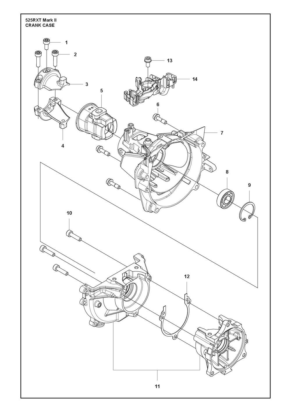 Crankcase Diagram and Parts List for 525RXTMARKII  Husqvarna Brush Cutter