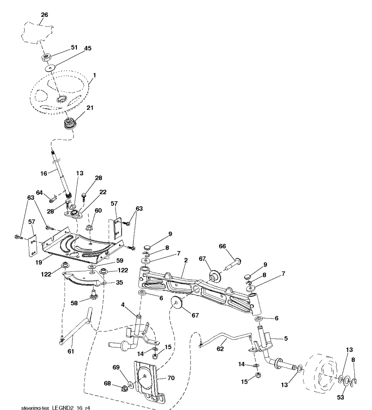 Steering Diagram and Parts List for YTA19K42 (96043014201)(2012-12) Husqvarna Lawn Tractor