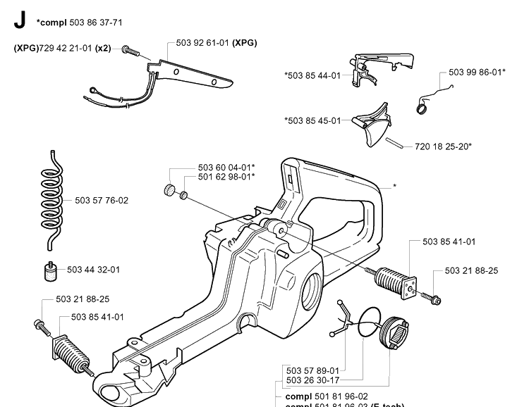Fuel Tank Diagram and Parts List for 346XP 20012200001-20032200000 Husqvarna Chainsaw