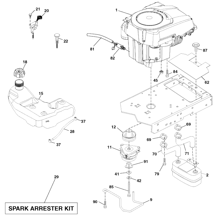 Engine Diagram and Parts List for LGT2554 (96045001501)(2009-05) Husqvarna Lawn Mower