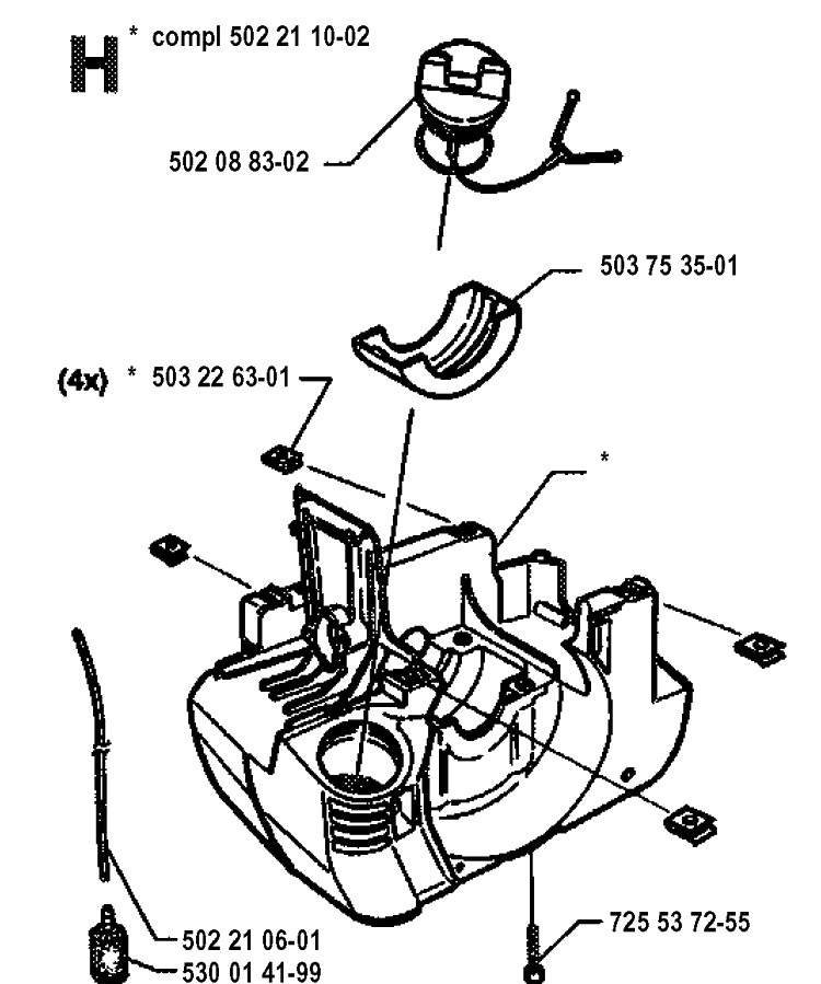 Crankcase Diagram and Parts List for 225LD 19942300001-19951000000 Husqvarna Edger