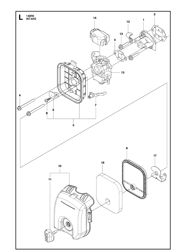 Carburetor And Air Filter Diagram and Parts List for 143RII 20200400001-Current Husqvarna Brush Cutter