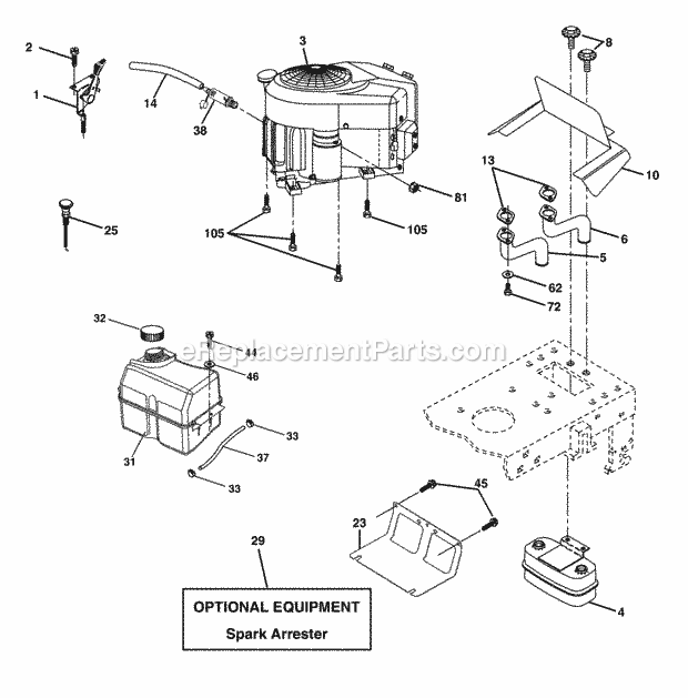 Engine Diagram and Parts List for WET2242STD 2004 Husqvarna Lawn Tractor