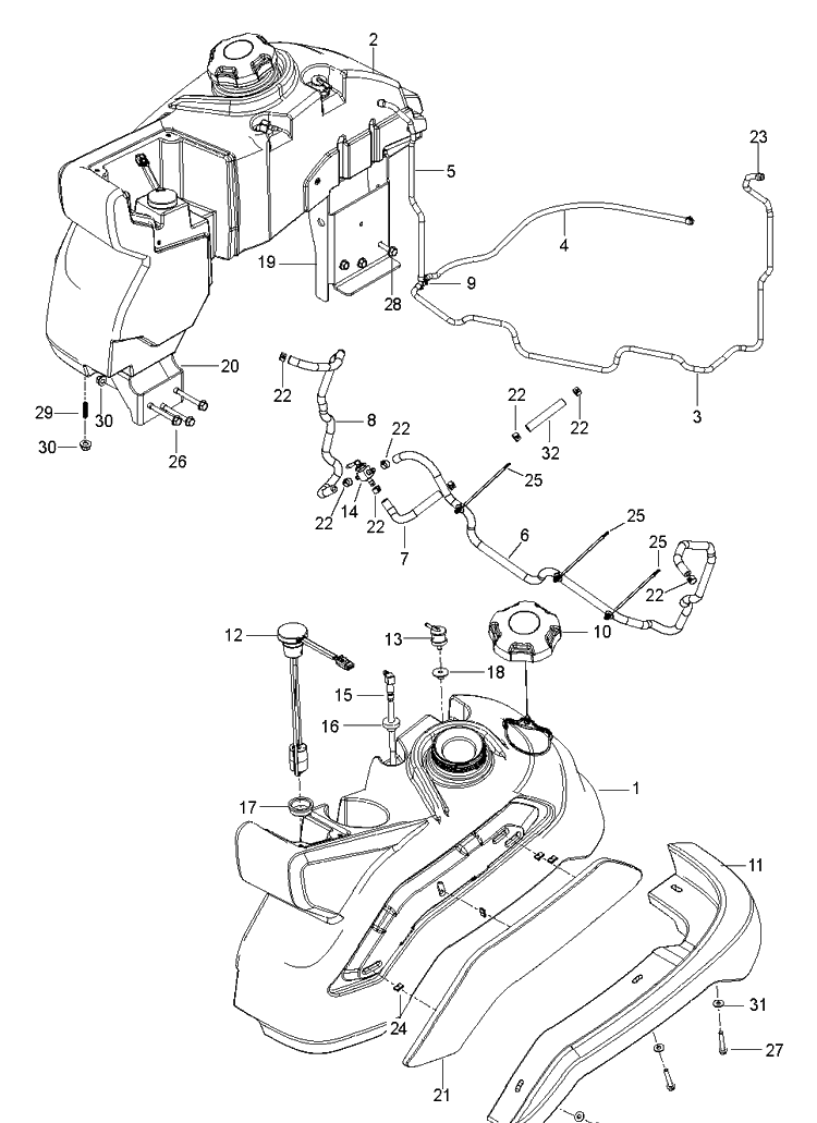 Fuel System Diagram and Parts List for Z572X  Husqvarna Lawn Mower