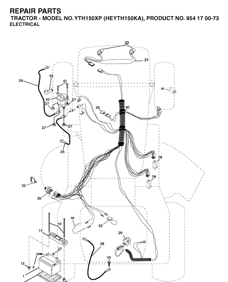 Electrical Diagram and Parts List for YTH150XP (HEYTH150KA)(2003-01) Husqvarna Lawn Tractor