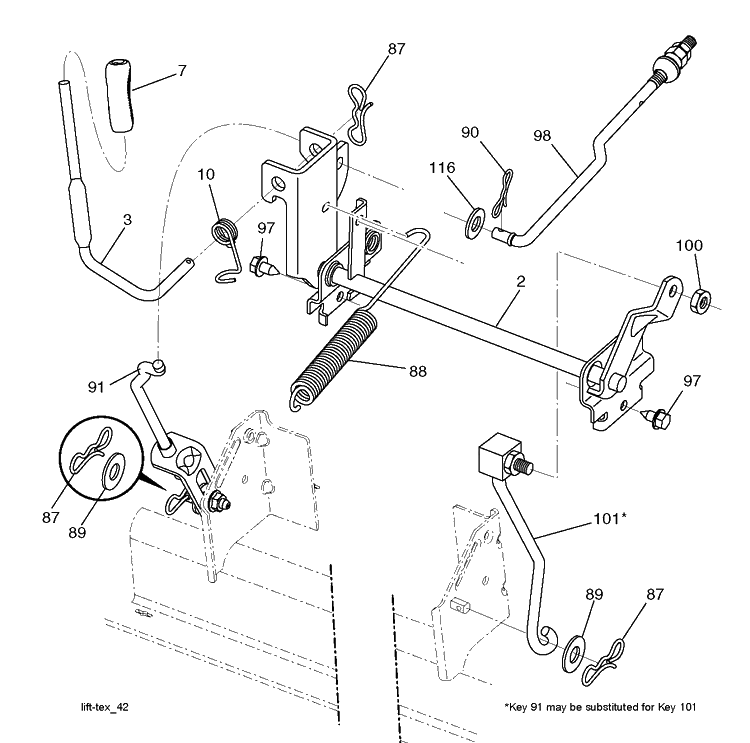 Mower Lift / Deck Lift Diagram and Parts List for TC130 (96051019700)(2019-05) Husqvarna Lawn Tractor