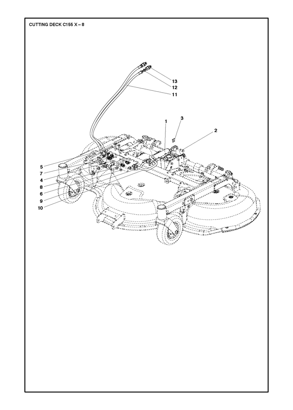 61/155cm Cutting Deck Diagram and Parts List for 155XP500D  Husqvarna Lawn Tractor Accessories