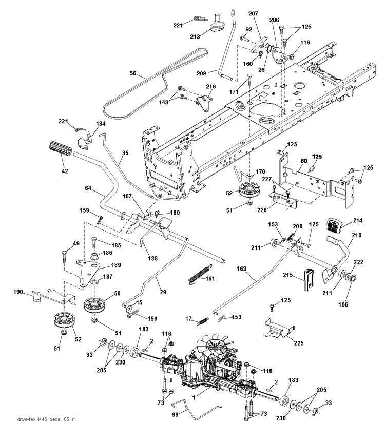 Drive Diagram and Parts List for YTH22V46 (96043016200)(2012-09) Husqvarna Lawn Tractor