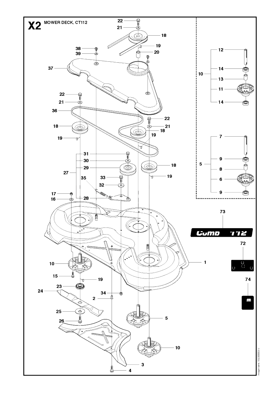44-Inch/112cm Cutting Deck 3 Diagram and Parts List for PF21AWD (965192501)(2011-03) Husqvarna Lawn Tractor