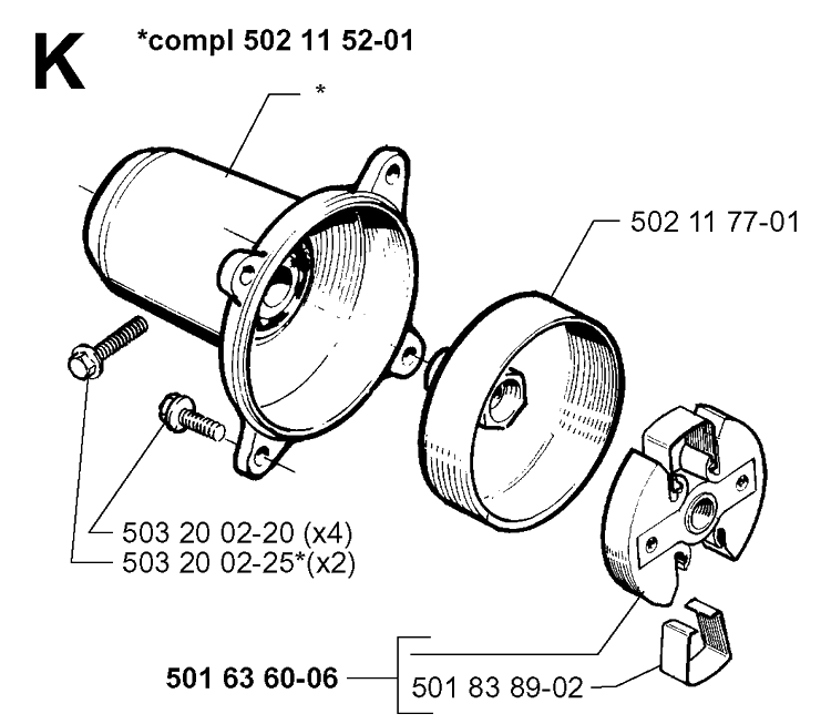 Clutch Diagram and Parts List for 245R 19962200001-19984000000 Husqvarna Brush Cutter