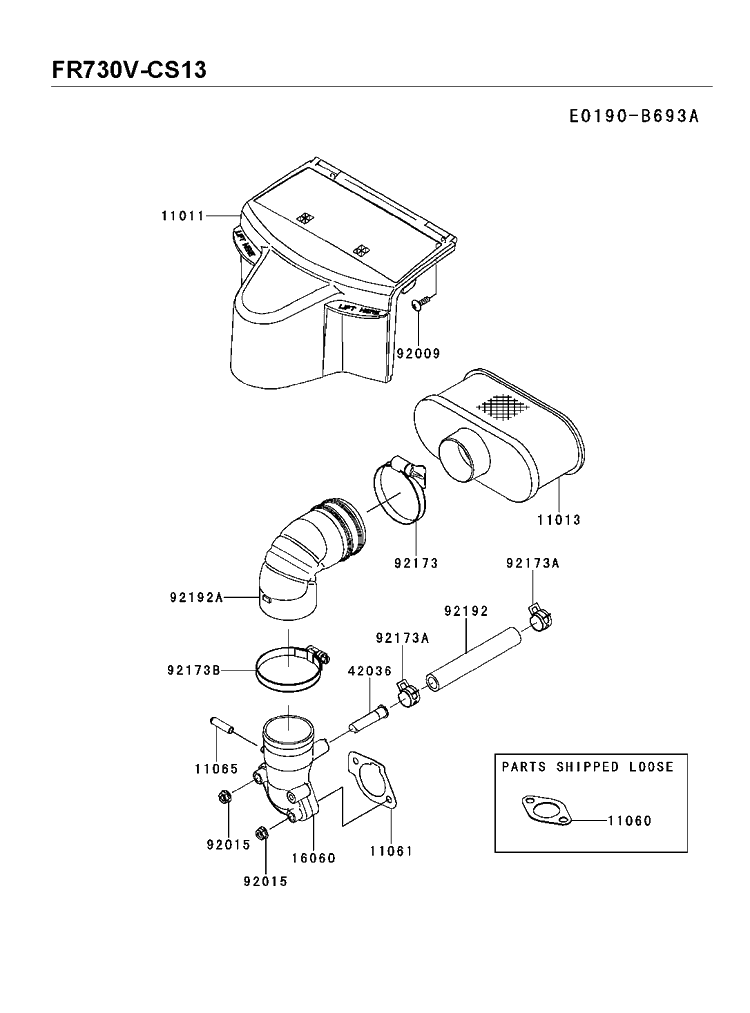Air Filter And Muffler Diagram and Parts List for FR730V-CS13 2018-11 Husqvarna Engine