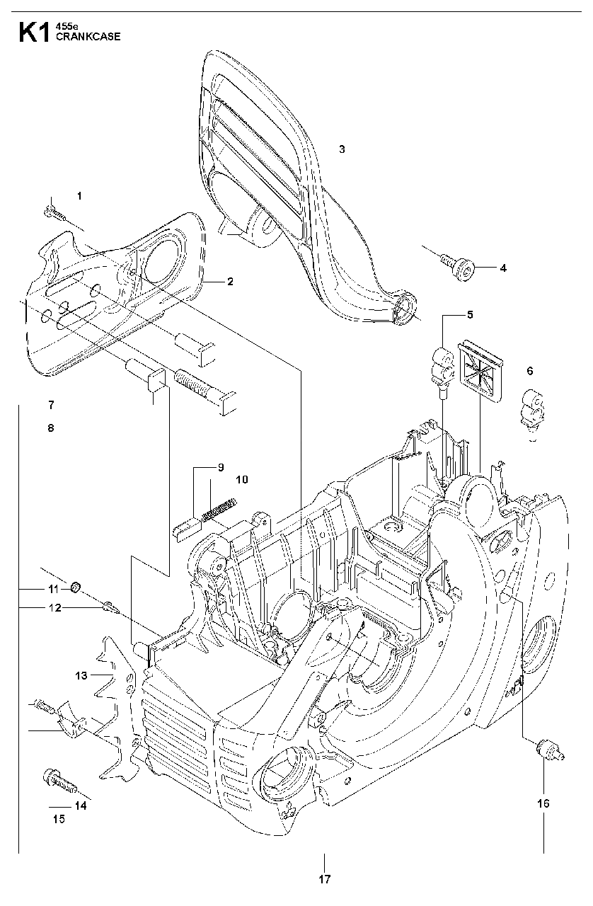 Crankcase Diagram and Parts List for 455ERANCHER 2013-01 Husqvarna Chainsaw