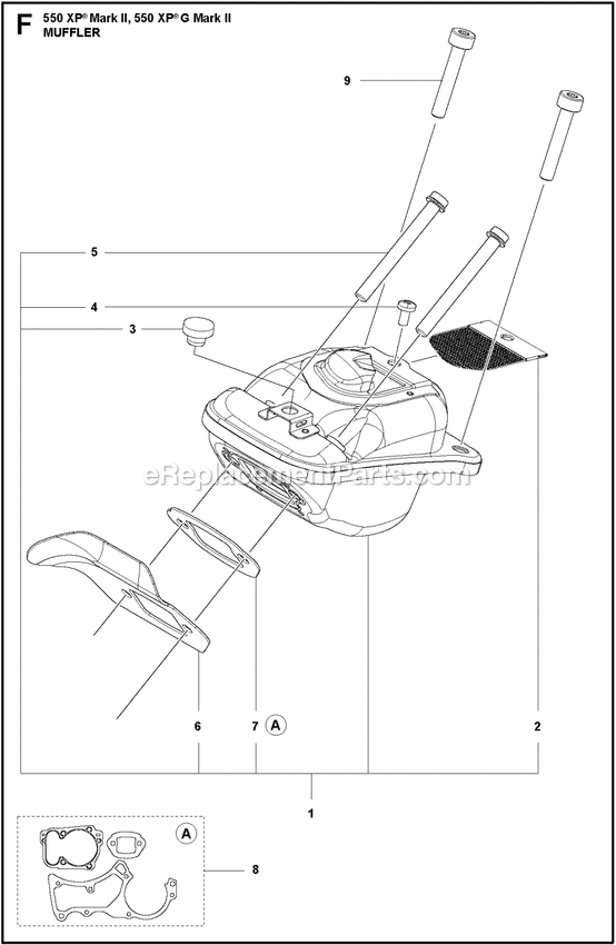 Short Block Diagram and Parts List for 550XPGMARKII  Husqvarna Chainsaw