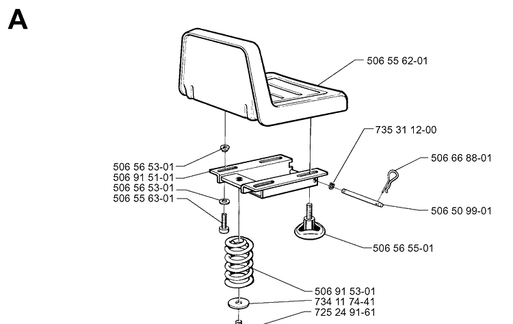 Seat Diagram and Parts List for RIDER970 1997-03 Husqvarna Lawn Mower