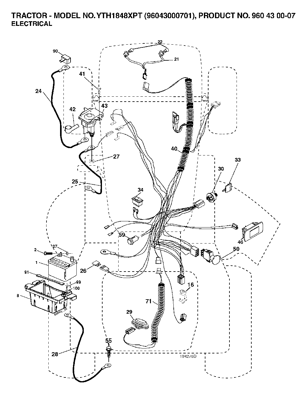 Electrical Diagram and Parts List for YTH1848XPT (96043000701)(2006-03) Husqvarna Lawn Tractor
