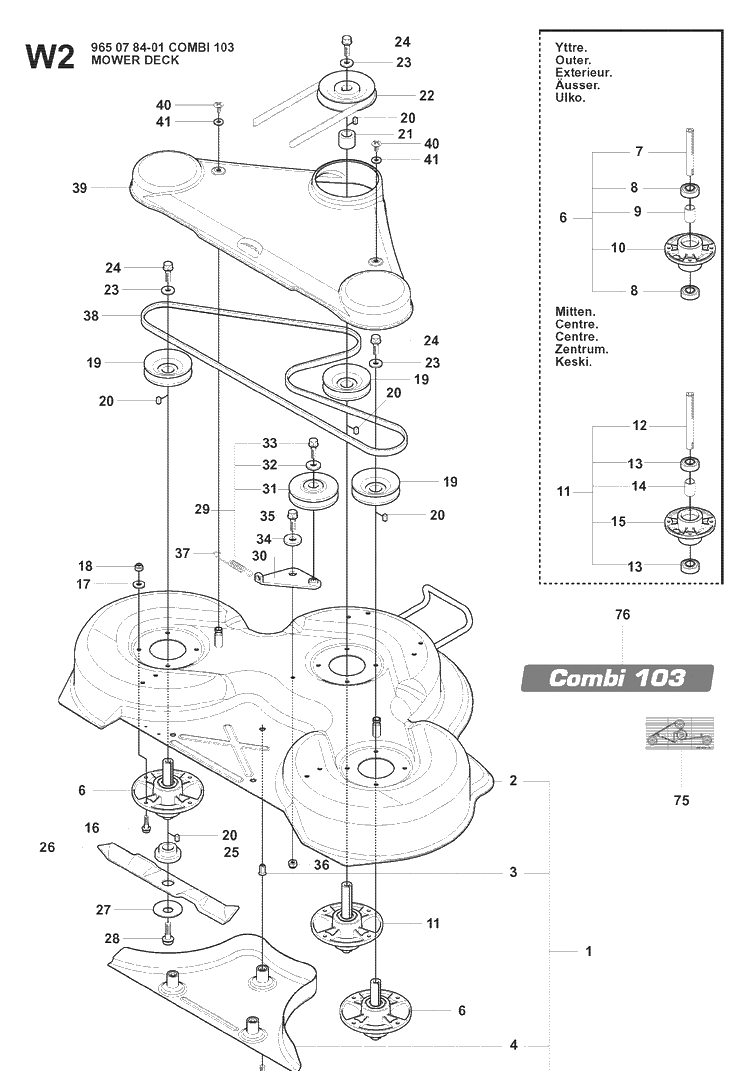 Mower Deck / Cutting Deck 5 Diagram and Parts List for RIDER175AWD (965105001)(2008-06) Husqvarna Lawn Mower