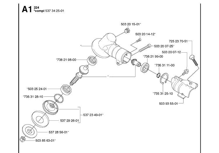 Bevel Gear Diagram and Parts List for 224L  Husqvarna Edger