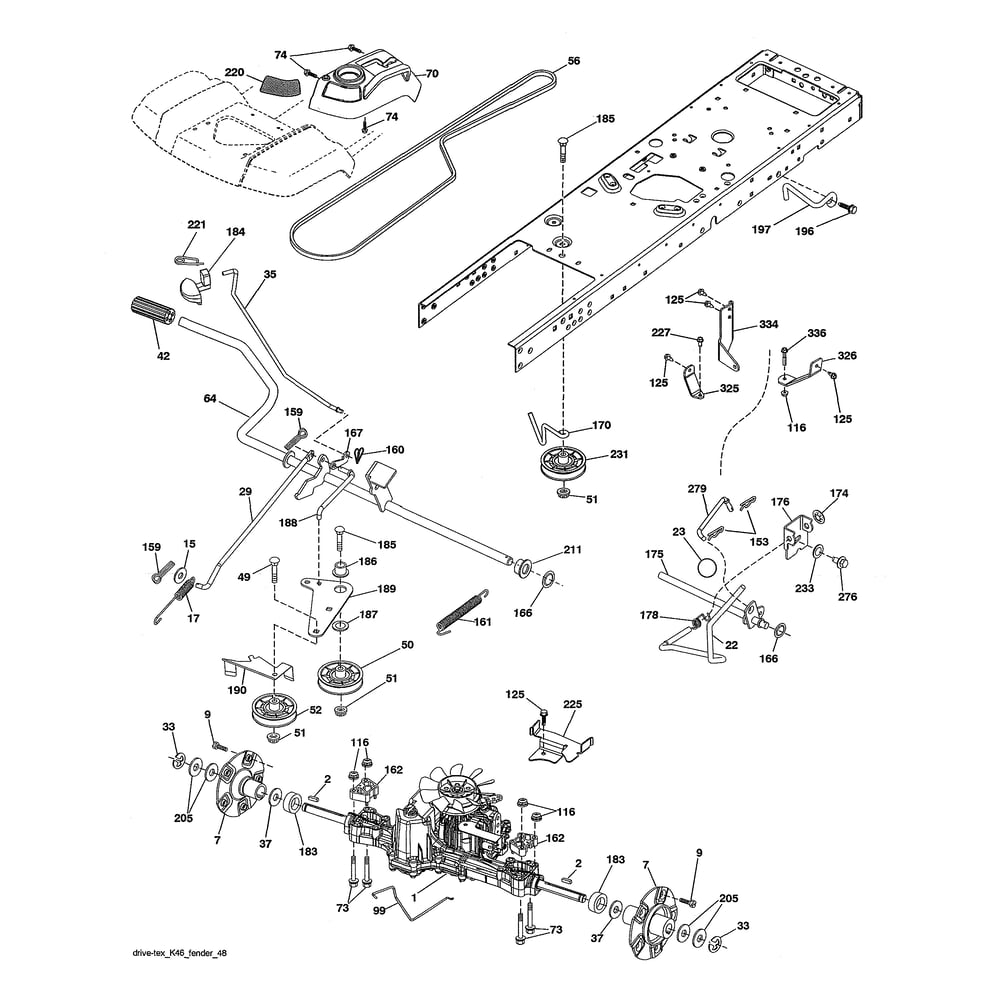 Drive Diagram and Parts List for 96043026000  Husqvarna Lawn Tractor