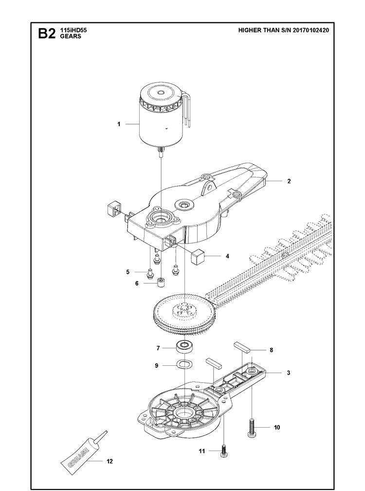 Gears Diagram and Parts List for 115IHD55 (967098602)(20171000001-20180499999) Husqvarna Hedge Trimmer