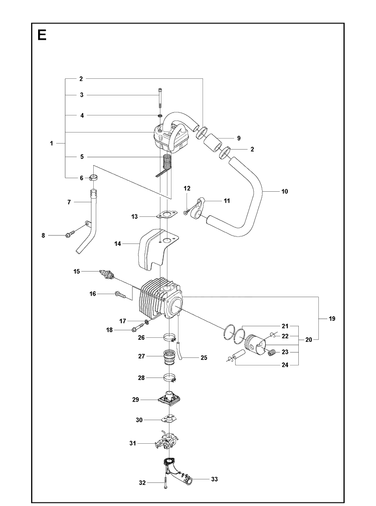 Cylinder, Piston And Muffler Diagram and Parts List for 356BF  Husqvarna Leaf Blower / Vacuum