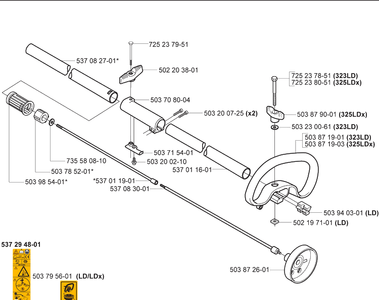 Shaft/Tube/Handle 1 Diagram and Parts List for 325RDX 2005-05 Husqvarna Brush Cutter