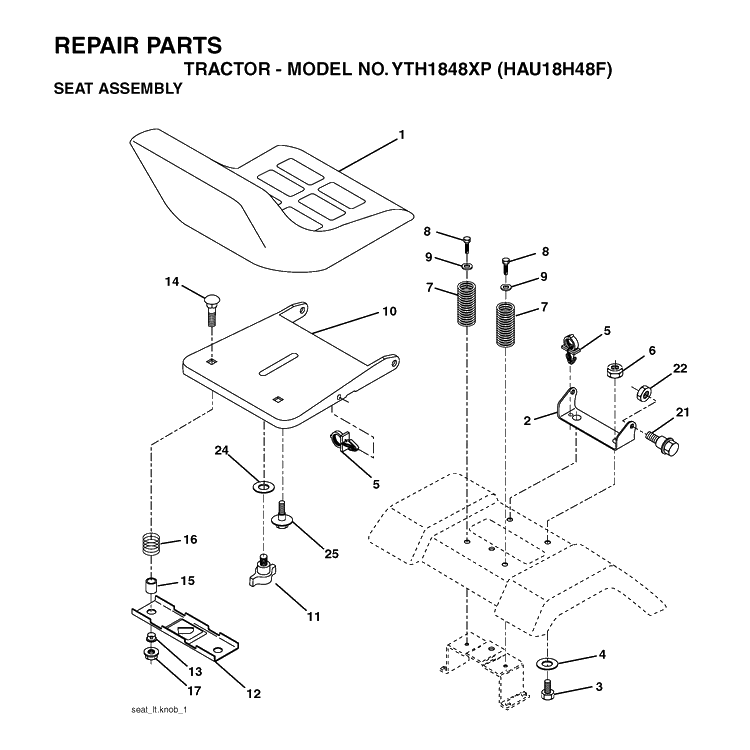Seat Diagram and Parts List for YTH1848XP (HAU18H48F)(2004-01) Husqvarna Lawn Tractor