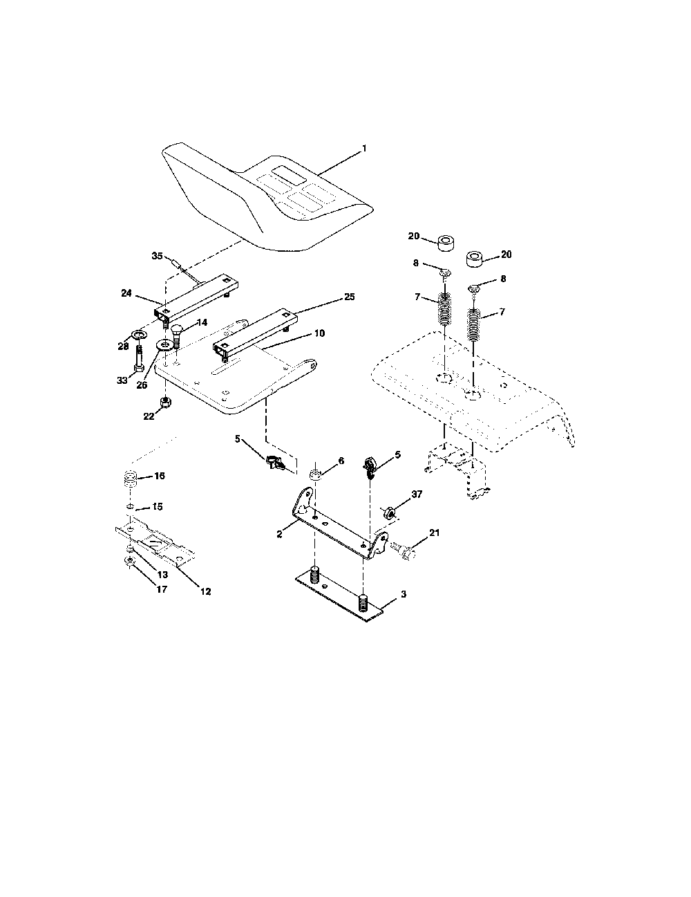 Seat assembly Diagram and Parts List for LOGTH2548A  Husqvarna Lawn Tractor