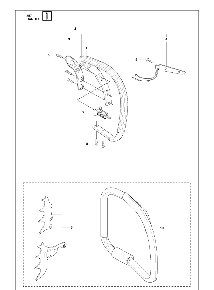 Handle Diagram and Parts List for 357 2010-02 Husqvarna Chainsaw