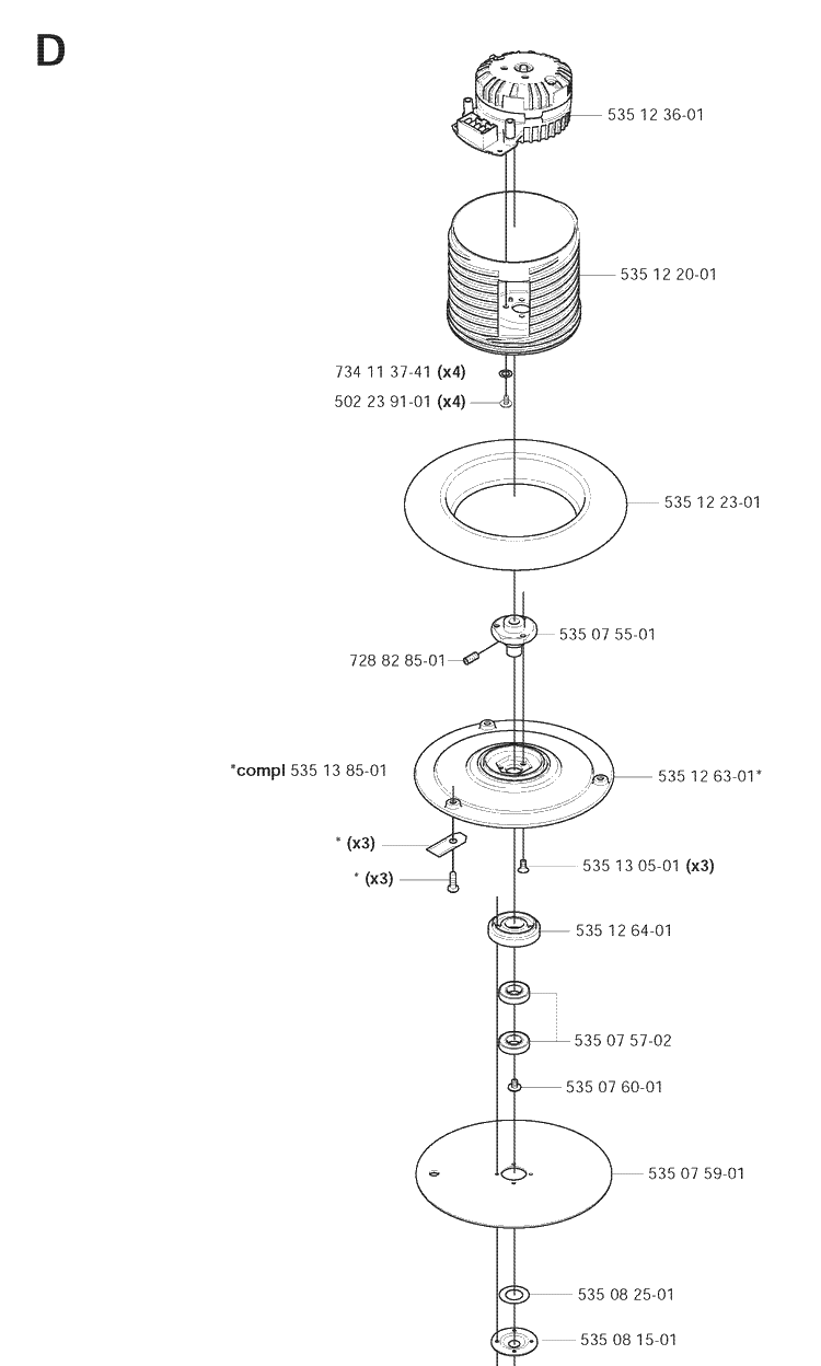 Blade Motor And Cutting Equipment Diagram and Parts List for 220AC 2008-05 Husqvarna Lawn Mower