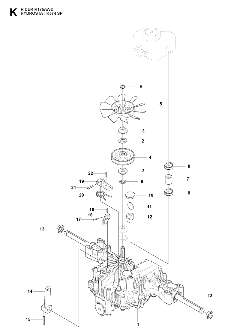 Transmission Diagram and Parts List for RIDER175AWD (965105001)(2009-04) Husqvarna Lawn Mower