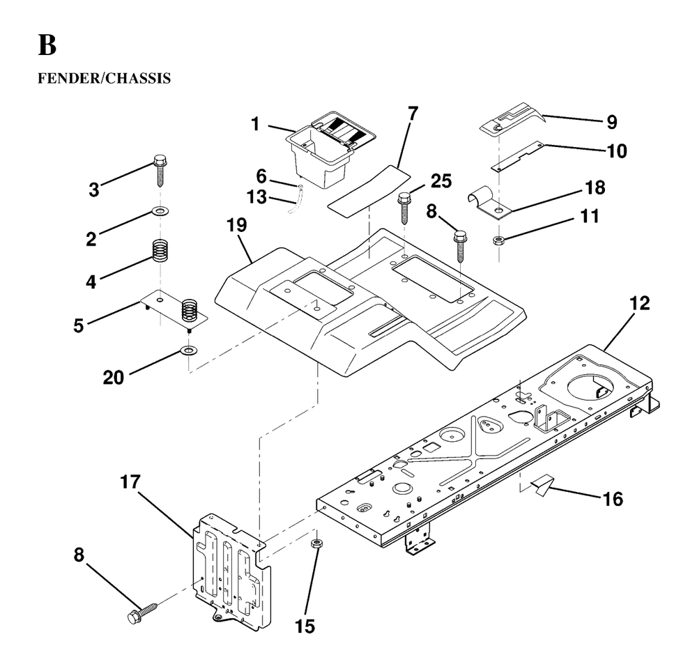 Chassis And Enclosures Diagram and Parts List for LT125 (954170002-A)(1997-03) Husqvarna Lawn Tractor