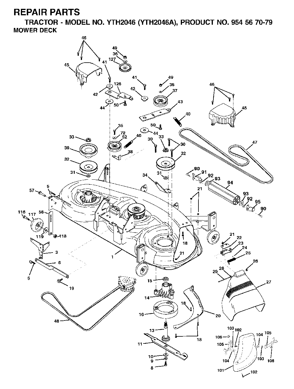 Mower Deck / Cutting Deck Diagram and Parts List for YTH2046A (954567079)(2000-11) Husqvarna Lawn Tractor