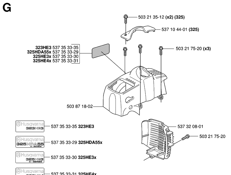 Cover Diagram and Parts List for 325HA110 20054000001-20040100000 Husqvarna Hedge Trimmer
