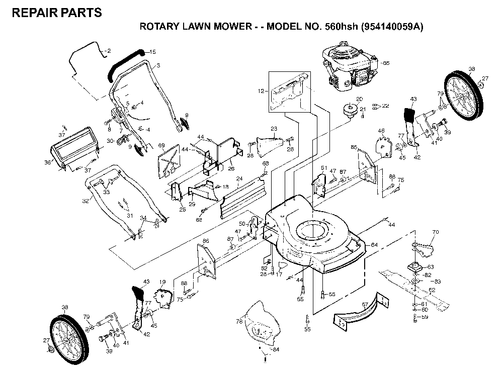 Repair Parts Diagram and Parts List for 560HSH (954140059A)(1998-02) Husqvarna Lawn Mower