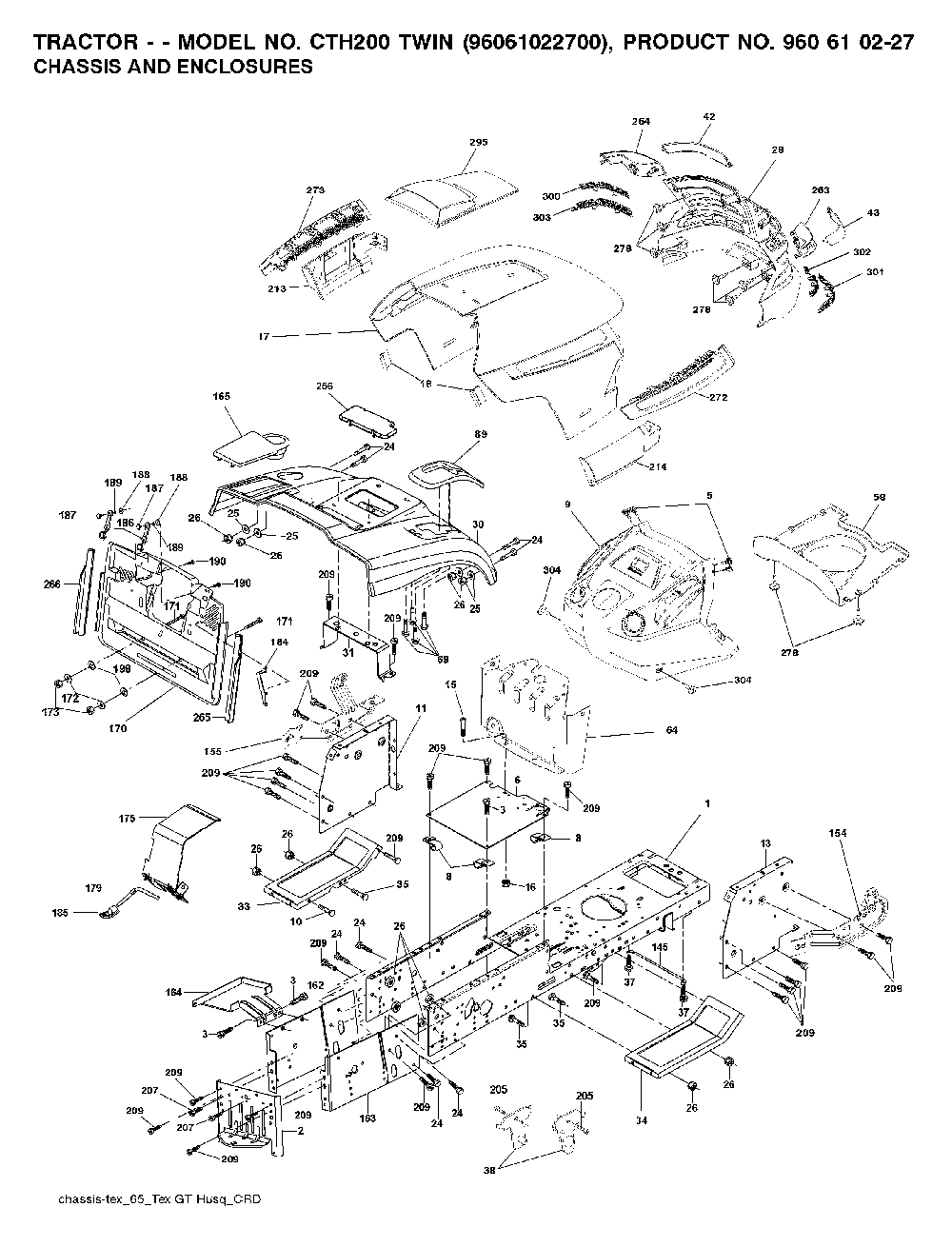Chassis And Enclosures Diagram and Parts List for CTH200TWIN (96061022700)(2008-01) Husqvarna Lawn Tractor