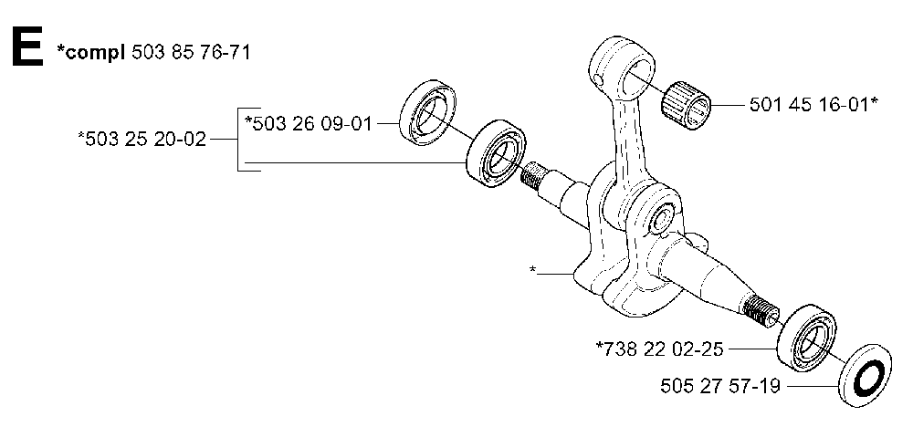 Crankshaft Diagram and Parts List for 351EPA 20012200001 Husqvarna Chainsaw