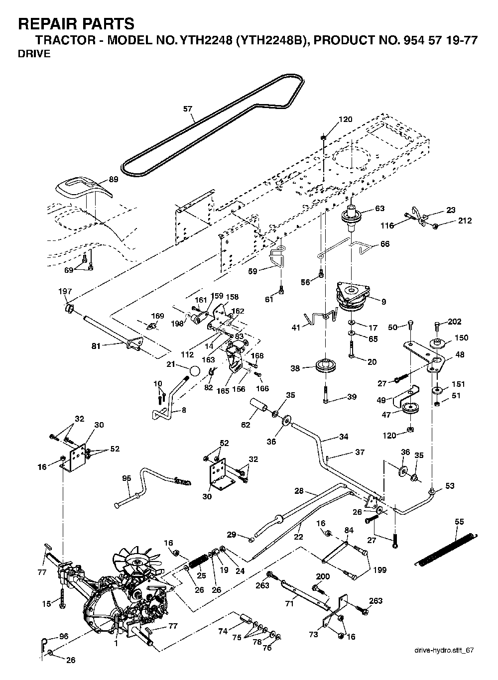 Drive Diagram and Parts List for YTH2248B (954571977)(2004-06) Husqvarna Lawn Tractor