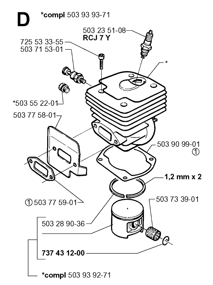 Cylinder Piston Diagram and Parts List for 371K 1999-04 Husqvarna Lawn Tractor Accessories