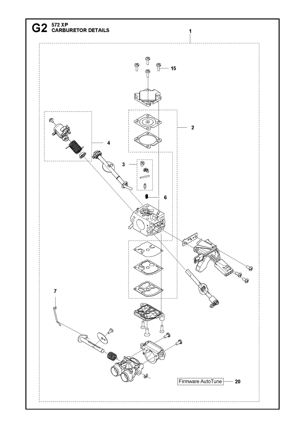 Carburetor Details Diagram and Parts List for 572XP-572XPG 572 XP W-572 XP GW Husqvarna Chainsaw