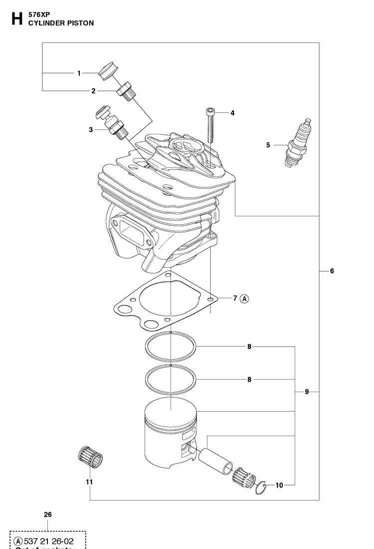 Cylinder Piston 2 Diagram and Parts List for 576XP  Husqvarna Chainsaw