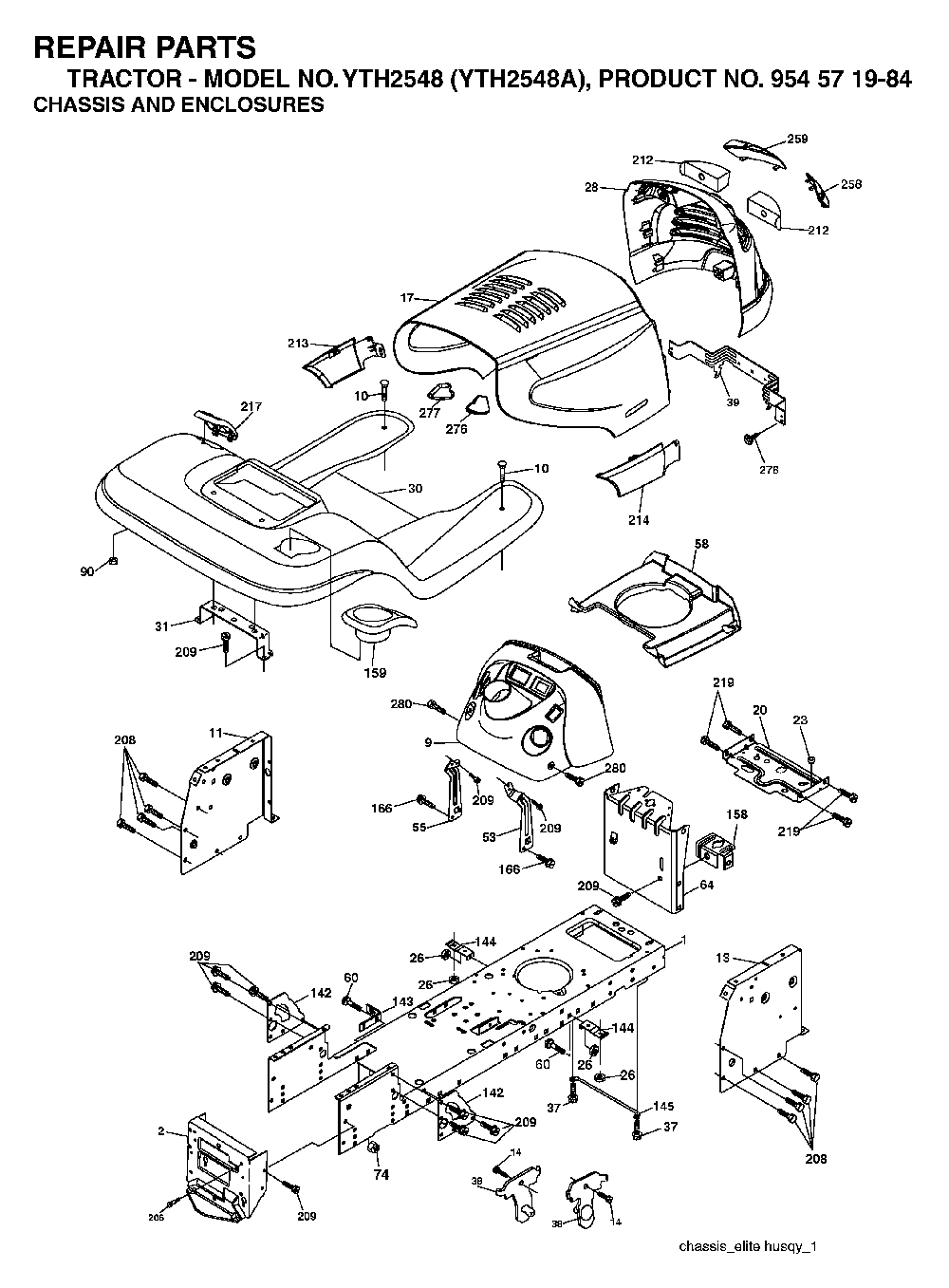 Chassis And Enclosures Diagram and Parts List for YTH2548A954571984 2004-06 Husqvarna Lawn Tractor