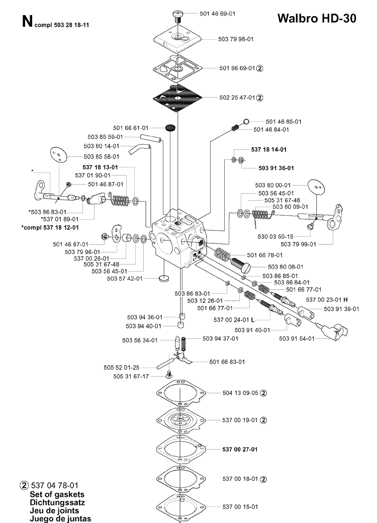 Carburetor Details Diagram and Parts List for 371K 2002-01 Husqvarna Lawn Tractor Accessories