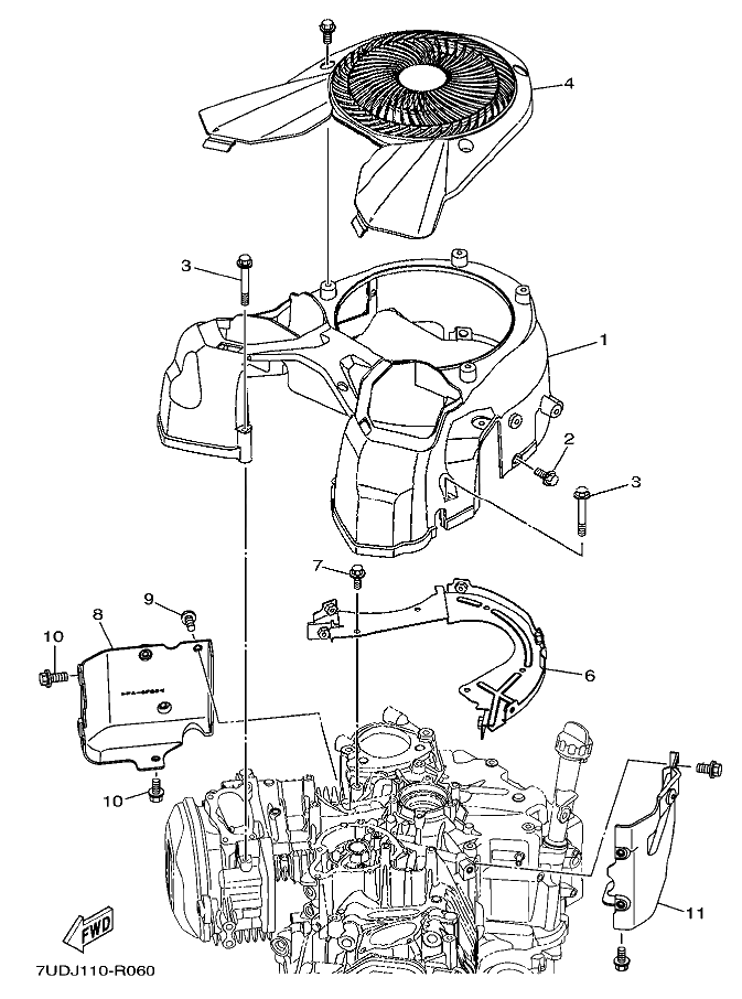 Air Shroud And Starter Diagram and Parts List for MX800VJ 2018-09 Husqvarna Engine