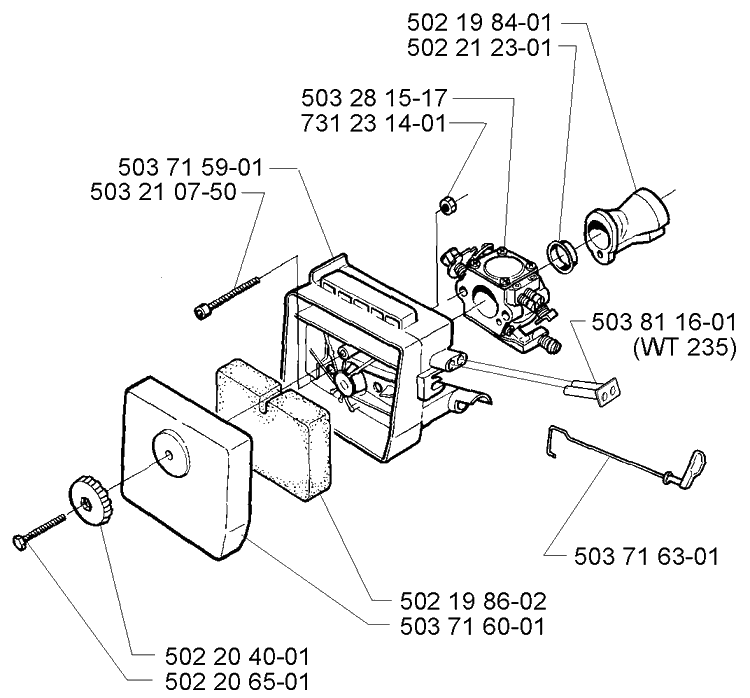 Carburetor And Filter Assembly Diagram and Parts List for 225 (Lite)(106252061)(1998-12) Husqvarna Trimmer