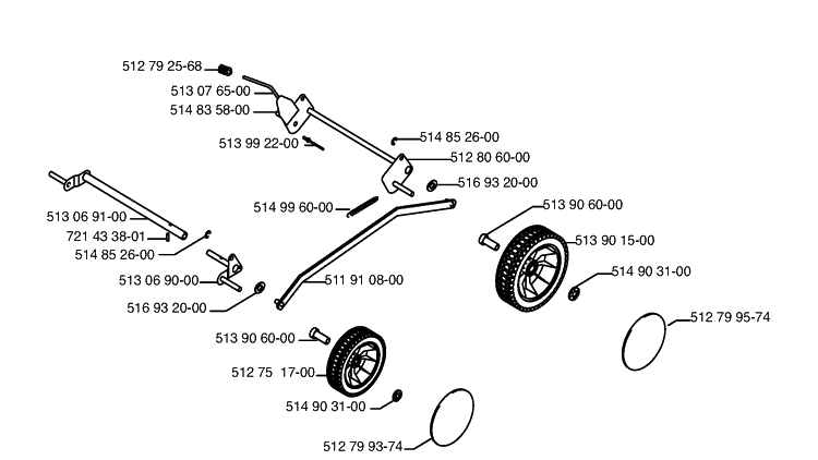 Wheels And Tires Diagram and Parts List for 47RC ROYAL Husqvarna Lawn Mower