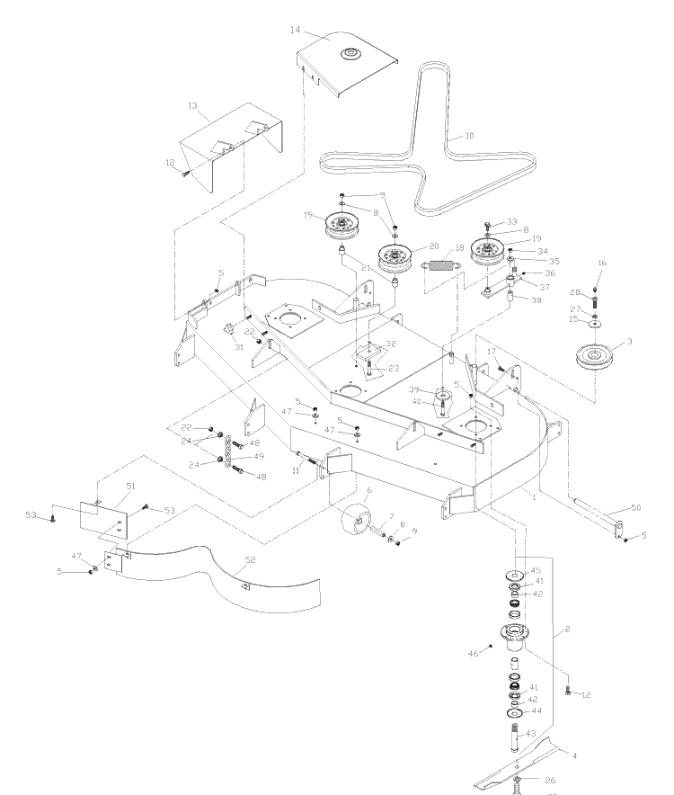 Front Deck Assembly 52 Inch Diagram and Parts List for ZTH5225KAA (968999185) (033600000 and Up)(2004-09) Husqvarna Lawn Mower