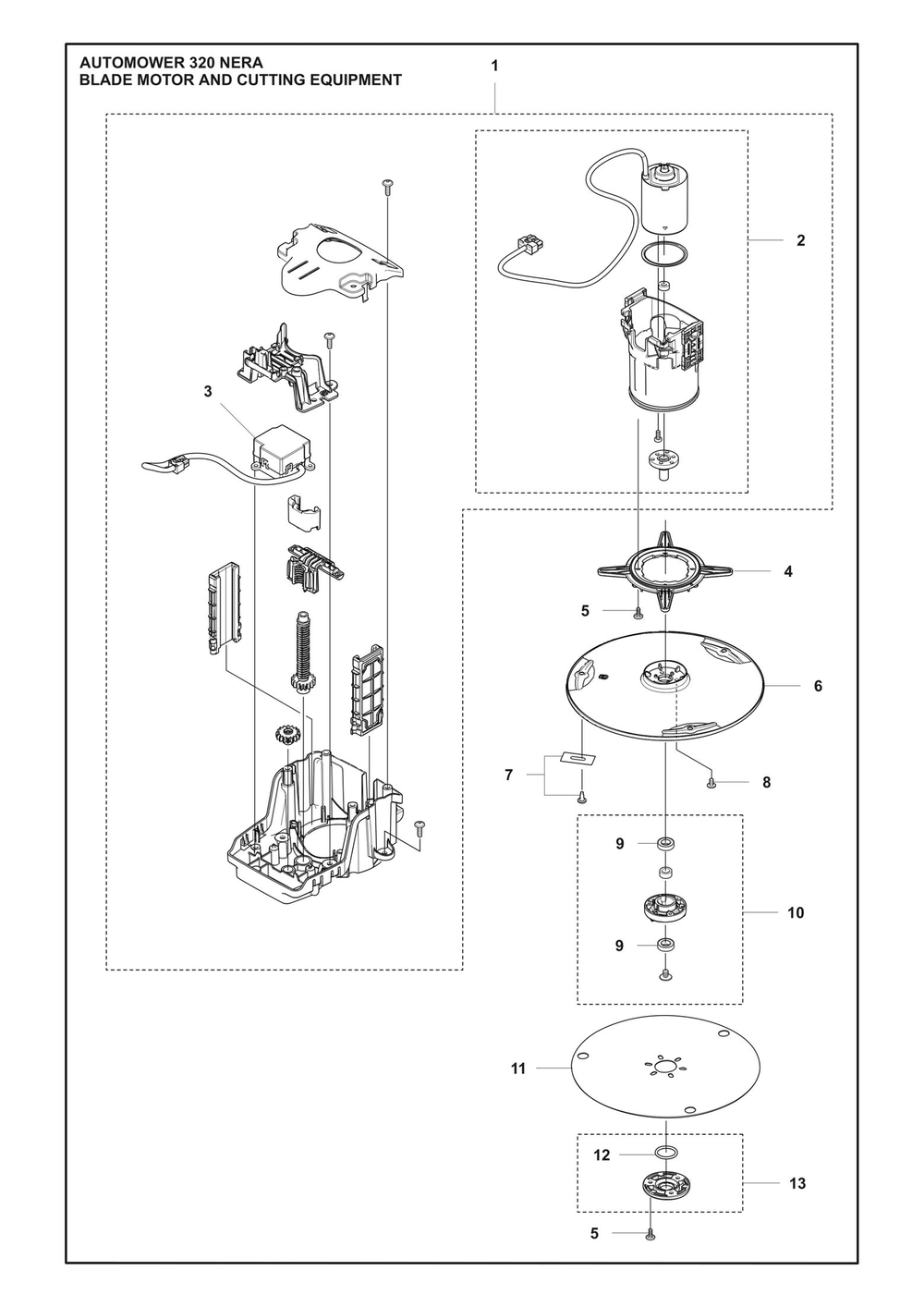 Blade Motor And Cutting Equipment Diagram and Parts List for 320NERA  Husqvarna Lawn Mower