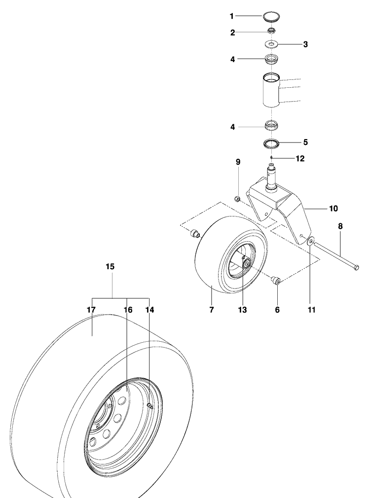 Wheels And Tires Diagram and Parts List for PZ6034FX (966516801)(2009-09) Husqvarna Lawn Mower